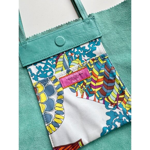 BANANA REPUBLIC x TRINA TURK Turquoise Leather Tote Bag Purse - Picture 11 of 16
